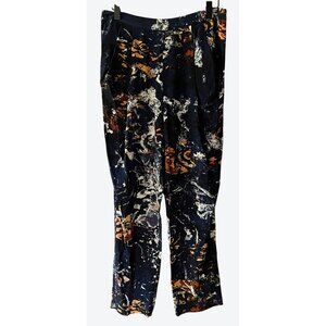 Bianca Spender Lightweight Silk Blend Navy Orange White Abstract Pants 28" x 27"